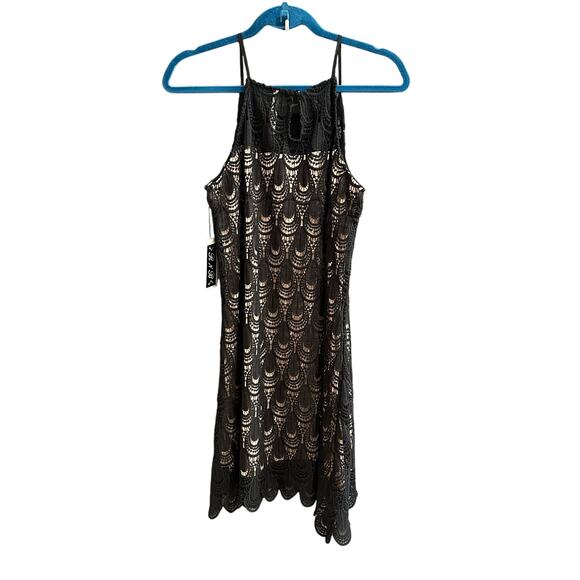 NEW RNB Dress Black Lace Embroidery Overlay Stretchy Lined Size Large - Picture 2 of 9